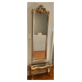 Ornate Antique Style Long Mirror 63"X19" With Small Coordinating Table
