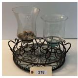 Metal & Glass Hurricanes On Metal Tray