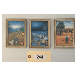 Mini Framed & Matted Prints Of Garden & Snowy Village