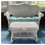 Wicker Love Seat With Cushions & Matching Table