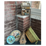 Two Bird Houses   Outdoor Thermometer  Mom & Baby Bird Plate And Basket With Birds On A Vine