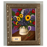 Framed & Matted Painting Of Flowers In A Pitcher