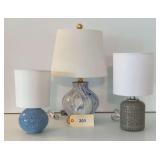 Three Small Ceramic Lamps   11"  14"  18"