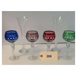Set Of Four Cased Crystal Wine Glasses & Two Bicentennial Flute Champagnes