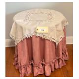 Faux Wood Display Table With Table Cloth & Topper