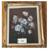 Ornate Framed & Matted Print Of Floral Bouquet   22"X25"