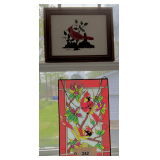 Stained Glass Of Cardinals   16"X10"    Framed & Matted Cardinal Painting