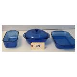 Blue Pyrex Casserole   Covered Casserole    Loaf pan