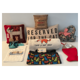 Cat Themed Pillows, Blanket, Walker Leash & More