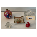 Solid Glass Ash Tray, Turtle & Bird, Decorative Glass Dish And Small Lantern