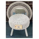 Small Round Wicker Stool  17"X16" &  Round Wicker Mirror 29"