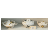 Two China Casseroles & 1 Teapot