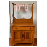 Antique Oak Wash Stand On Rollers