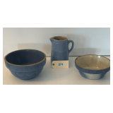Salt Glaze Pitcher, 2 Stoneware Bowls