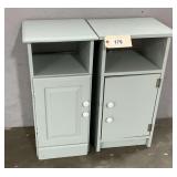 Pair of Painted Wooden Nightstands with Open Cubbies and Lower Cabinets