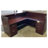 L-Shaped Reception Desk with Built-In Storage Cabinets