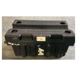 Black Plastic Storage Container Box with Molded Diamond Tread Top and Wheels