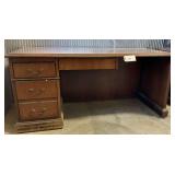 Wooden Executive Desk with Multiple Drawers and Center Keyboard Tray