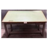 Industrial Drafting Table with Storage Drawer and Slanted Green Top