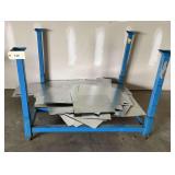Blue Metal Stackable Storage Rack with Assorted Galvanized Sheet Metal Pieces