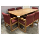 Wooden Dining Table and Six Upholstered Armchairs