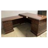 Large Wooden L-Shaped Executive Desk with Multiple Drawers
