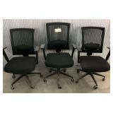 Set of Three Black Mesh Back Rolling Office Chairs