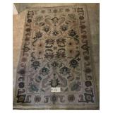 Wool Area Rug with Traditional Floral and Geometric Motifs