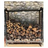Wrought Iron Firewood Storage Rack with Scrollwork Design