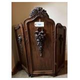 Carved Wood Three-Panel Folding Screen with Floral Motifs