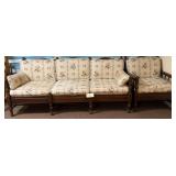 Wooden Framed Sofa and Matching Armchair Set with Floral Upholstery