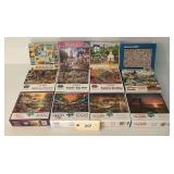 Lot of Assorted 1000 Piece Jigsaw Puzzles Featuring Buffalo Games and VCC Brands