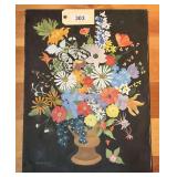 Framed Floral Still Life Painting with Butterfly by Roberta Clark