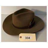Stetson Brown Felt Outback Hat with Leather Band and Feather Accent