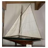 Handmade Wooden Model Sailboat with Fabric Sails