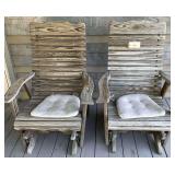 Pair of Wooden Slatted Glider Chairs with Cushions