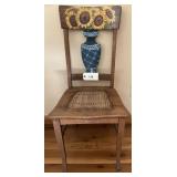 Wooden Chair with Hand-Painted Sunflower and Urn Motif and Cane Seat