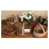 Assorted Woven Baskets and Floral Arrangements Lot