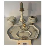 Porcelain Vanity Set with Floral Motifs and Gold Accents