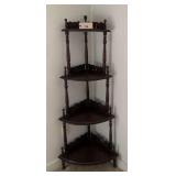 Victorian Walnut Corner Shelf Unit with Turned Spindles and Carved Gallery Trim