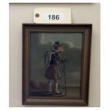 Framed Oil Painting Depicting a Traveler with Staff and Pack