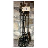 Fireplace Tool Set with Stand and Brass Accents