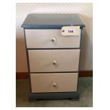 Blue and Cream Three Drawer Nightstand with Decorative Knobs