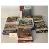Lot of Assorted 500-Piece Jigsaw Puzzles Featuring Ravensburger, Buffalo, and RoseArt