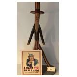 Hand Carved Wooden Uncle Sam Figure with Printed Poster