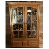 Oak Display Cabinet with Glass Doors and Lower Drawers