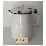 White Enamelware Pot with Bail Handle and Lid
