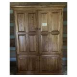 Large Wooden Media Armoire Cabinet with Panel Doors and Interior Shelving