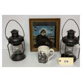 Nautical-Themed Lot with Two Lanterns Framed Artwork and Mug