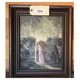 Framed Oil Painting Depicting Woman at Garden Door By Roberta Clark